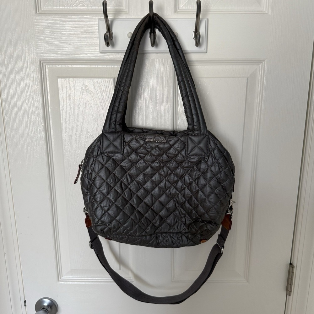 MZ Wallace Medium Sutton Quilted Nylon Bag Handbag Purse Metallic Gray Silver - Picture 14 of 16